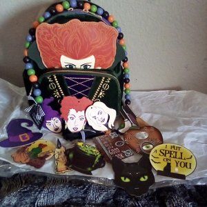 Huge bundle: Loungefly Disney Hocus Pocus backpack, wooden decor